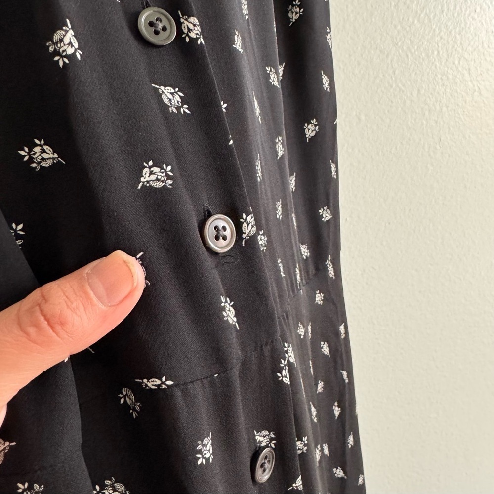 LAUREN Ralph Lauren Black Ditsy Floral 100% Silk Collared Maxi Button Up Dress 4 - Picture 5 of 12
